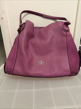 Coach Edie Pebble Leather Hobo Bag in dusty rose with wallet
